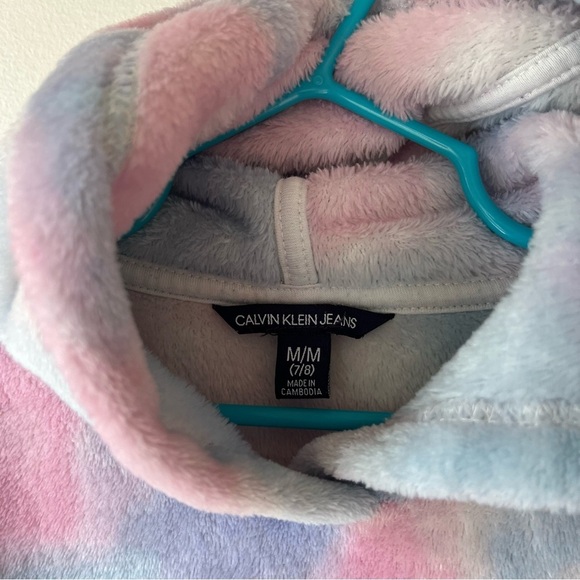 Calvin Klein Jeans Girls Hoodie M (7/8) Tie Dye Plush Fleece Pullover Pastel - Picture 3 of 14